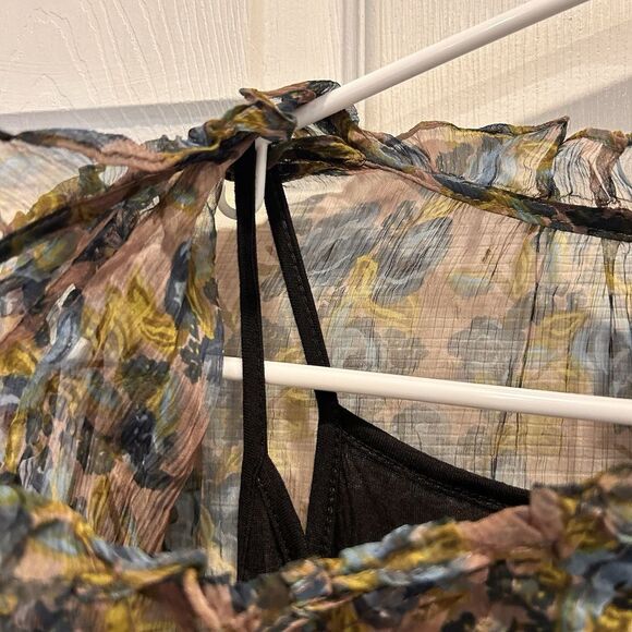 Natural Life Dress Small Floral Flutter Sleeve Boho‎ Rayon Sheer Pintucks - Picture 6 of 9